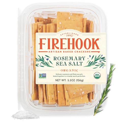 Firehook Organic Rosemary Sea Salt Crackers, Case of 8, 5.5 oz