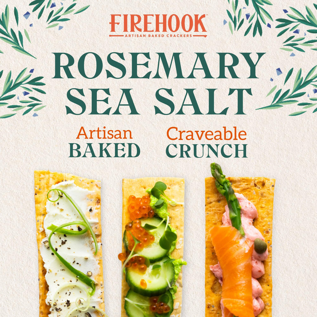 Firehook Organic Rosemary Sea Salt Crackers, Case of 8, 5.5 oz