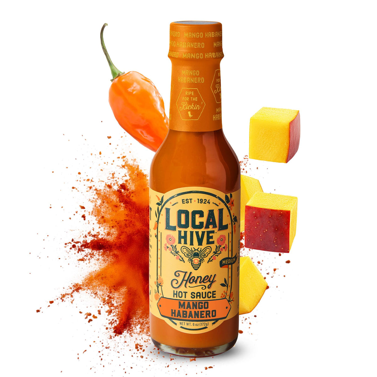 Local Hive Mango Habanero Honey Hot Sauce, Case of 6, 6 fl oz