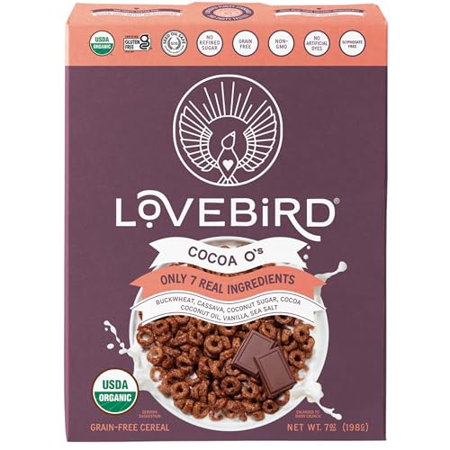 Lovebird Organic Grain-Free Cocoa O's Cereal, Case of 6, 7 Ounce Boxes