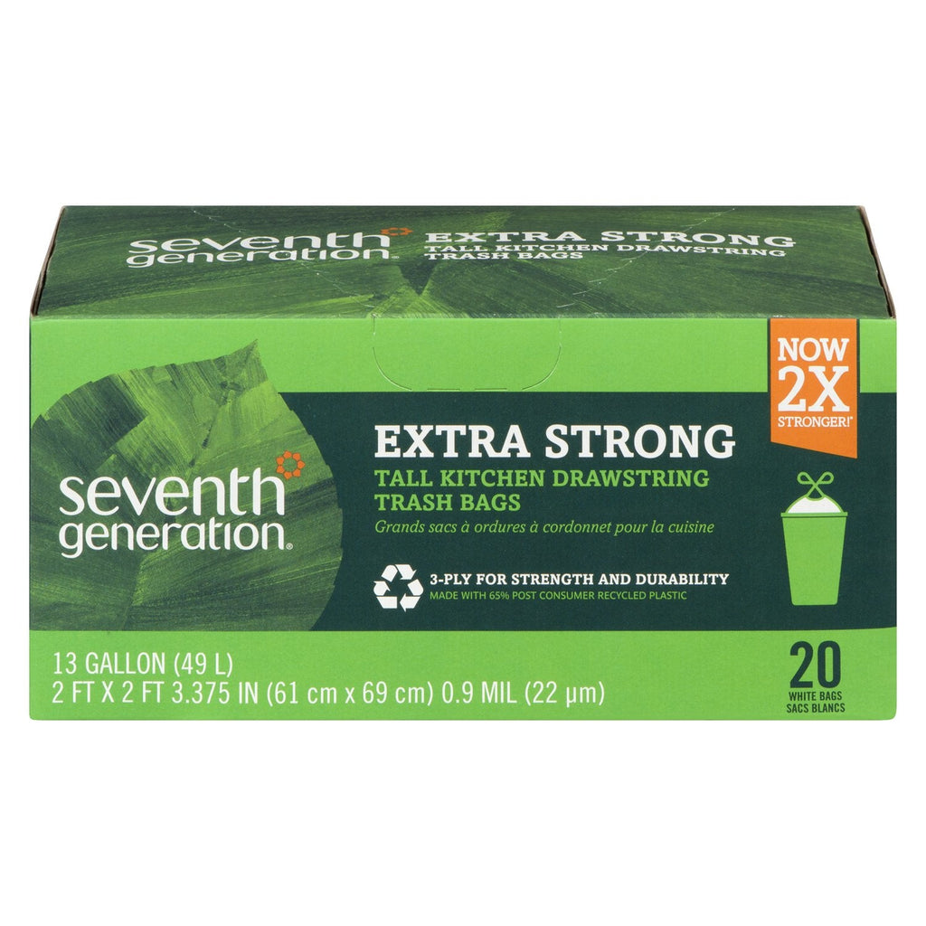 Seventh Generation 13 Gallon Drawstring Kitchen Trash Bags, Case of 6, 20 Count Boxes