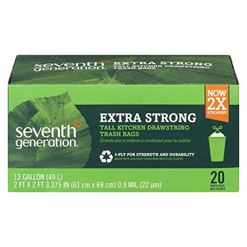Seventh Generation 13 Gallon Drawstring Kitchen Trash Bags, Case of 6, 20 Count Boxes
