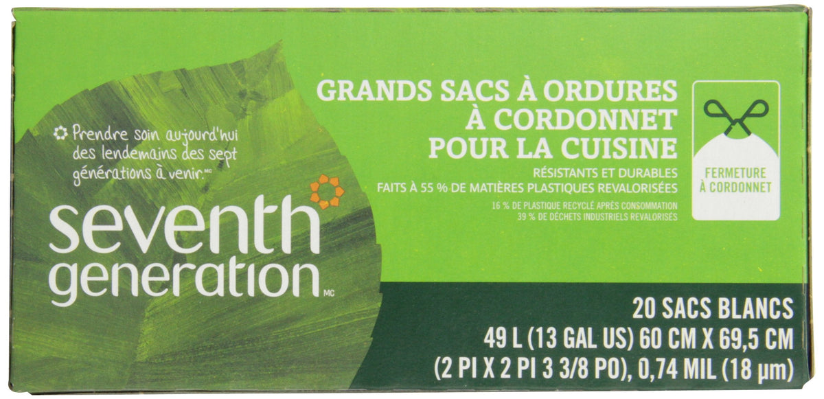 Seventh Generation 13 Gallon Drawstring Kitchen Trash Bags, Case of 6, 20 Count Boxes