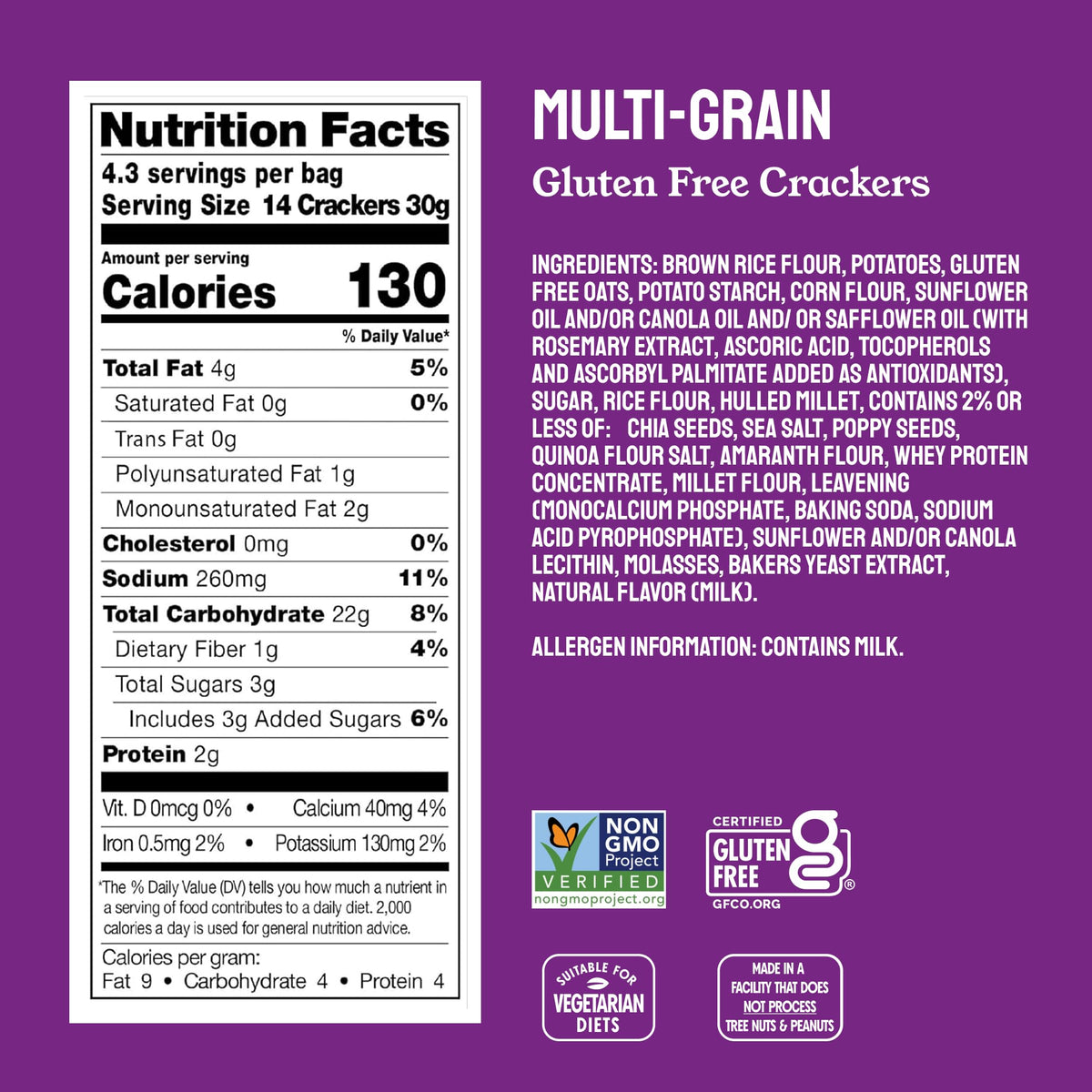 Milton's Craft Bakers Gluten Free Multi-Grain Crackers, Case Of 6, 4.5 Oz