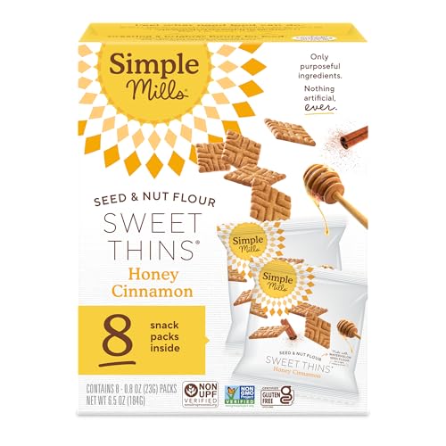 Simple Mills Honey Cinnamon Sweet Thins Snack Packs, Case of 4, 8 Pack, 0.8 Ounce