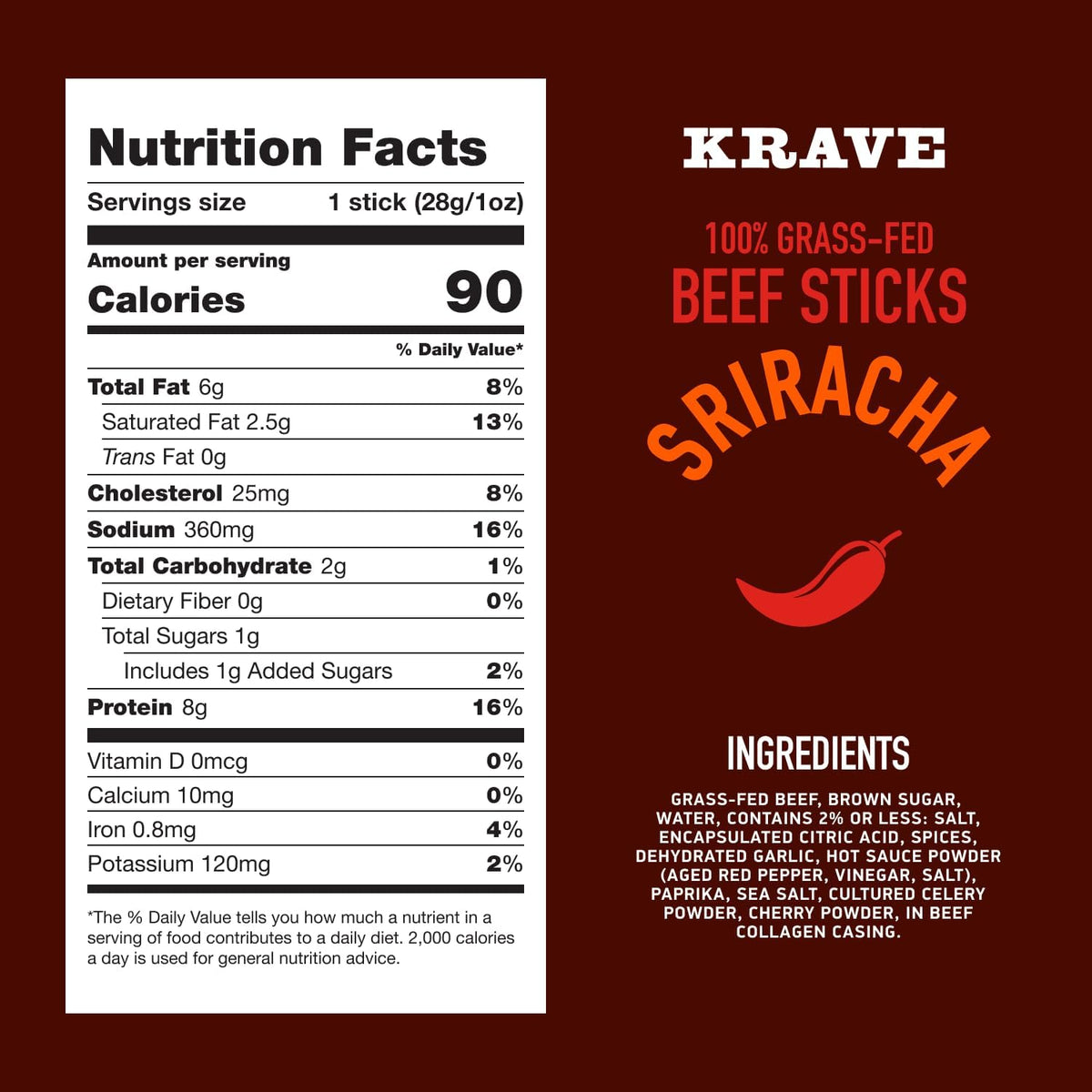 Krave Sriracha Beef Snack Sticks, Case of 24, 1 oz