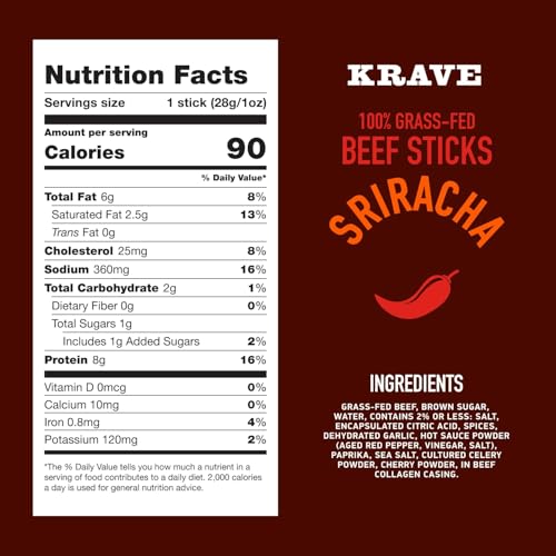 Krave Sriracha Beef Snack Sticks, Case of 24, 1 oz