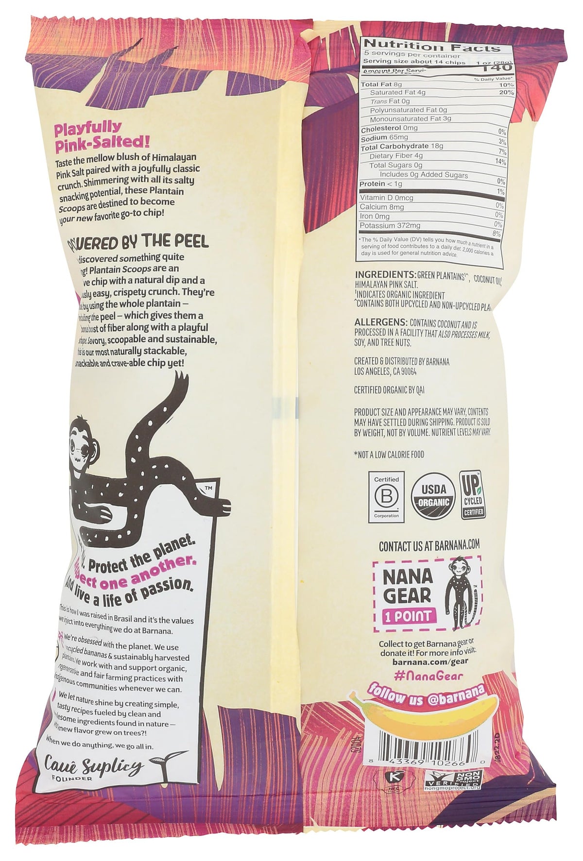 Barnana Organic Himalayan Pink Salt Plantain Scoops, Case of 6, 5 Ounce Bags