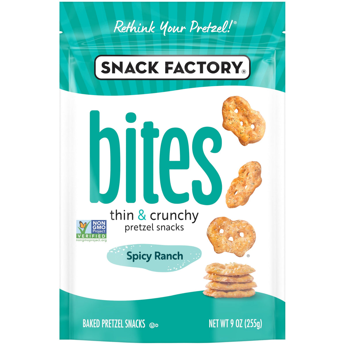Snack Factory Spicy Ranch Pretzel Snack Bites, Case of 12, 9 oz Bags