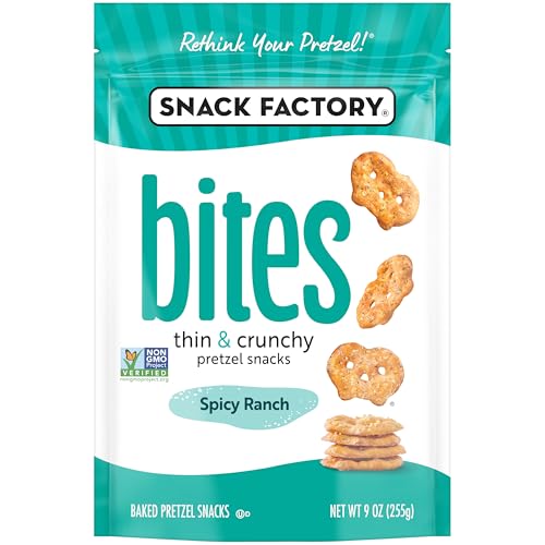Snack Factory Spicy Ranch Pretzel Snack Bites, Case of 12, 9 oz Bags
