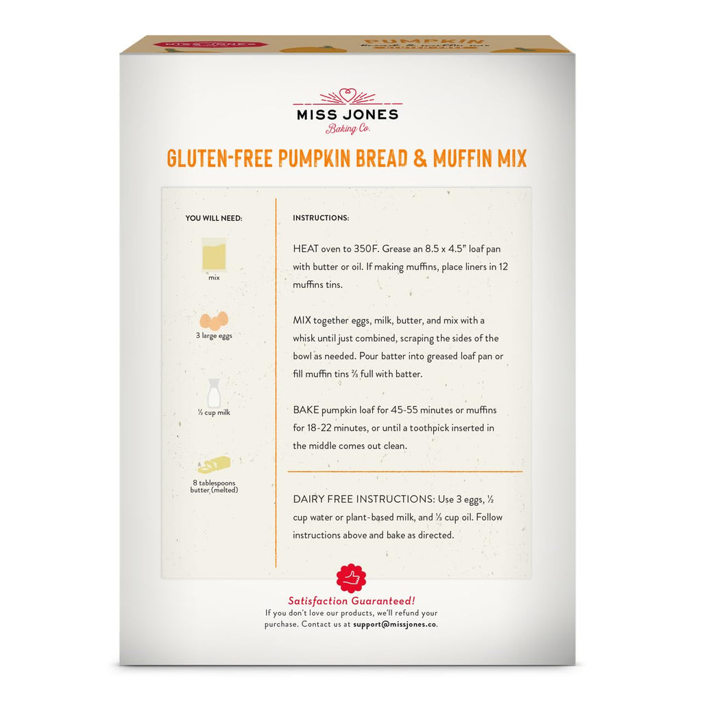 Miss Jones Baking Co. Gluten Free Pumpkin Spice Muffin And Bread Mix, Case of 6, 14 oz Boxes