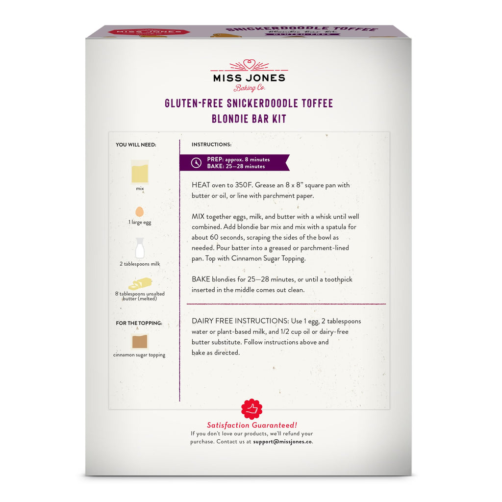 Miss Jones Baking Co. Gluten-Free Snickerdoodle Toffee Blondie Bar Mix, Case of 6, 16 oz Boxes
