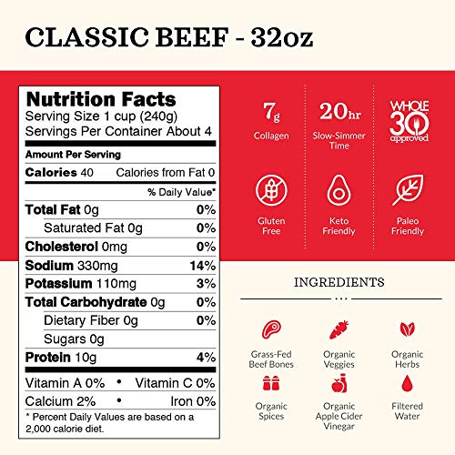 Kettle & Fire Classic Beef Bone Broth, Case of 8, 32 oz Cartons