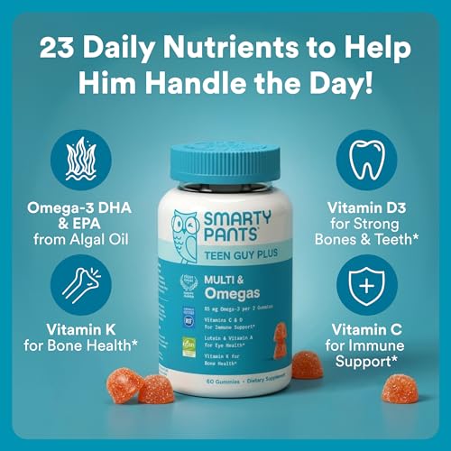 SmartyPants Teen Guy Multi & Omegas Gummies, Pineapple Orange, 60 Count