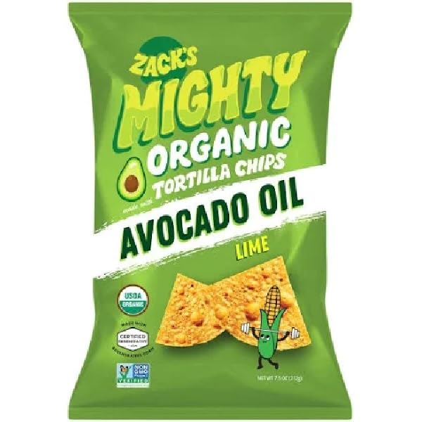 Zack's Mighty Organic Lime Tortilla Chips, Case of 9, 7.5 Ounce Bags