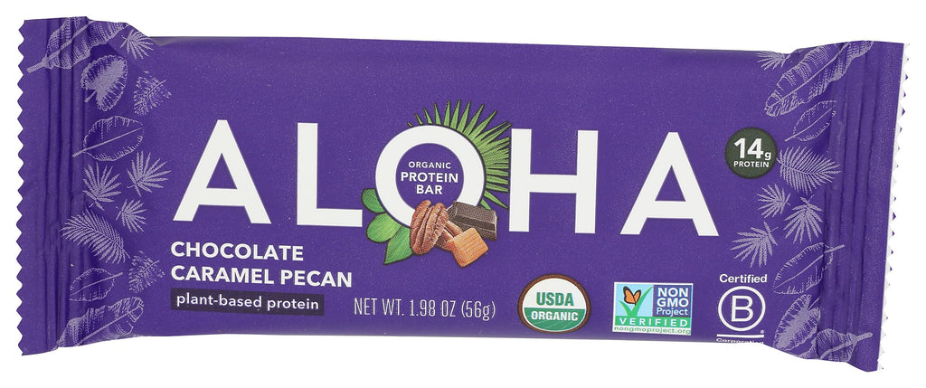 ALOHA Organic Chocolate Caramel Pecan Protein Bars, Case of 12, 1.98 oz Each