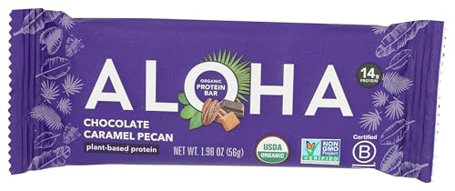 ALOHA Organic Chocolate Caramel Pecan Protein Bars, Case of 12, 1.98 oz Each