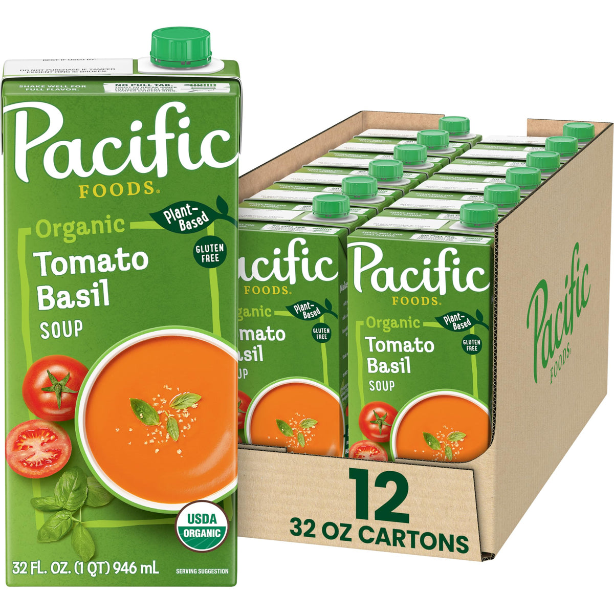 Pacific Foods Organic Tomato Basil Soup, 32 fl oz, Case of 12