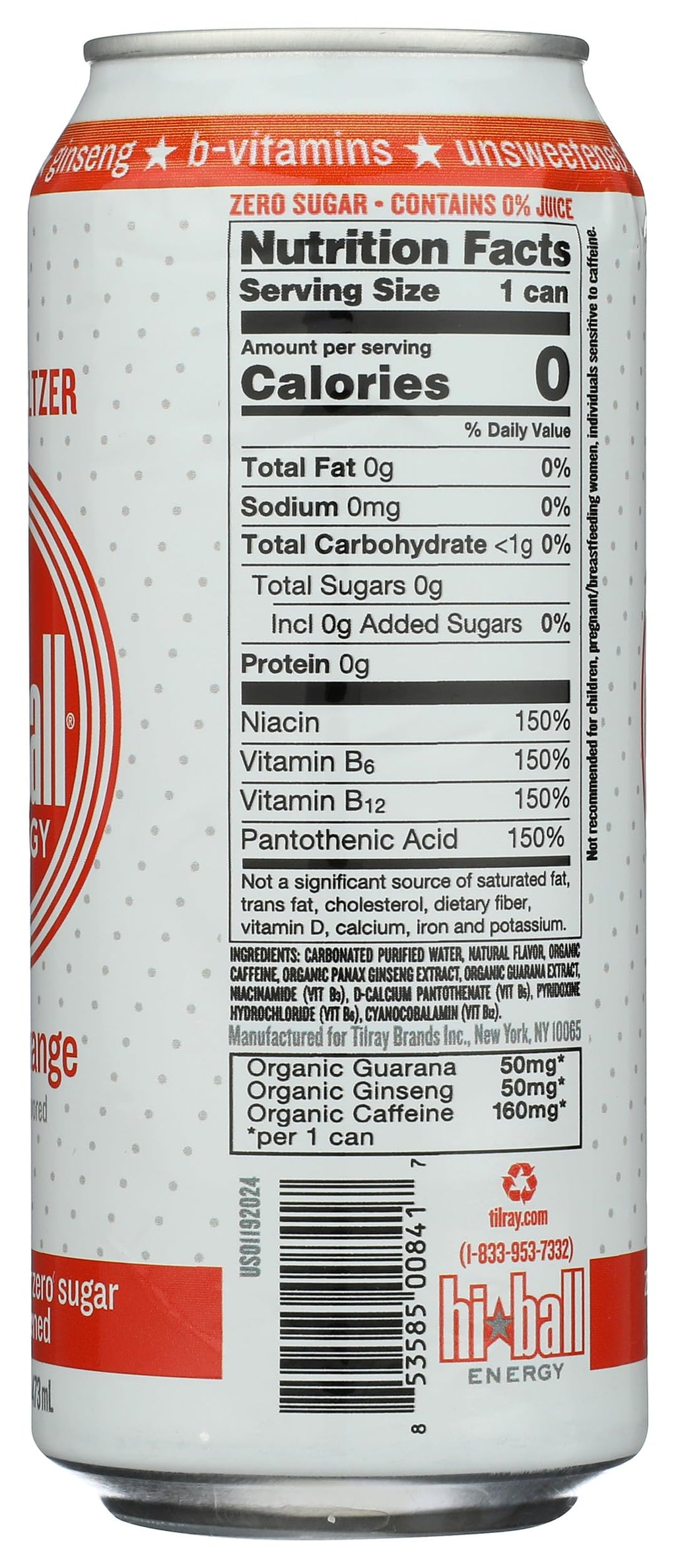 Hiball Blood Orange Energy Seltzer Water, Case of 12, 16 Fl Oz Cans