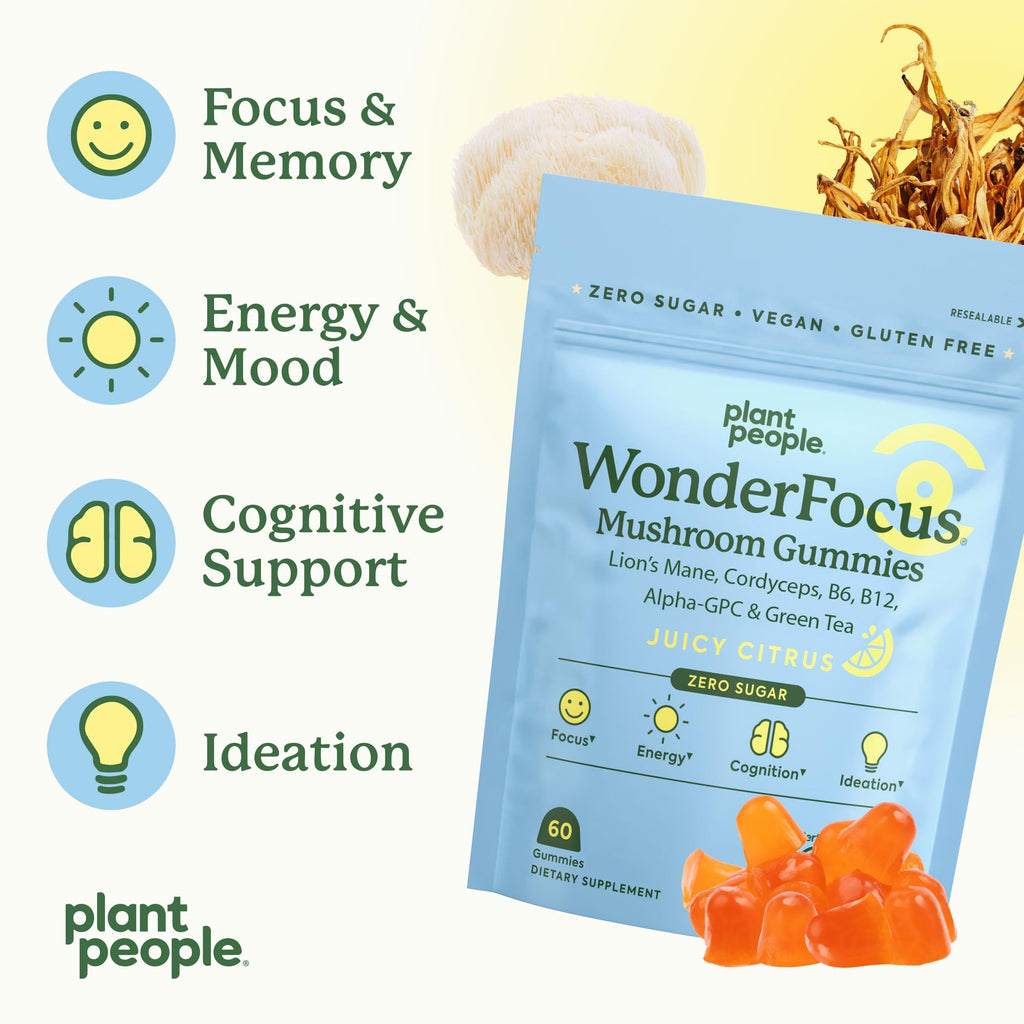 Plant People WonderFocus Citrus Mushroom Gummies, 60 Count
