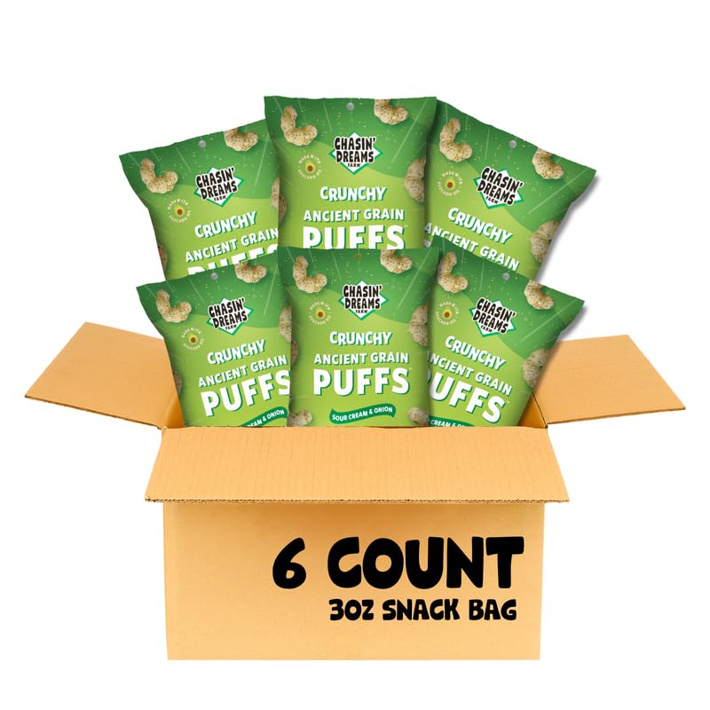Chasin' Dreams Farm Ancient Grain Puffs Sour Cream and Onion, Case of 6, 4 Ounce
