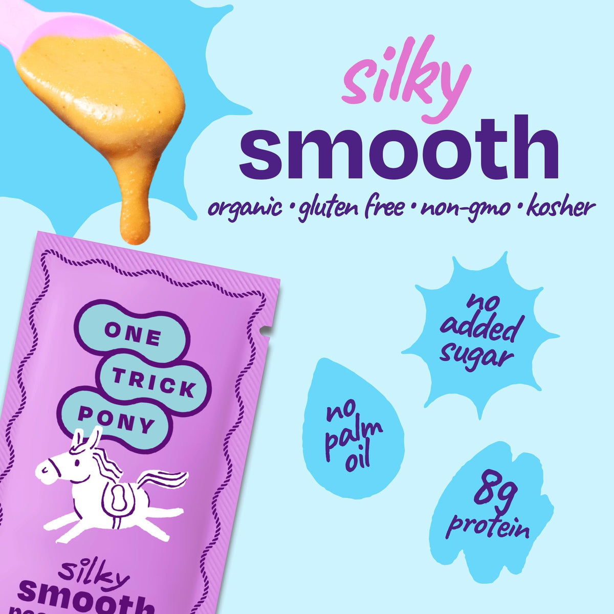 One Trick Pony Organic Smooth Peanut Butter Packs, Case of 4, 10 Count, 1.15 Ounces Each