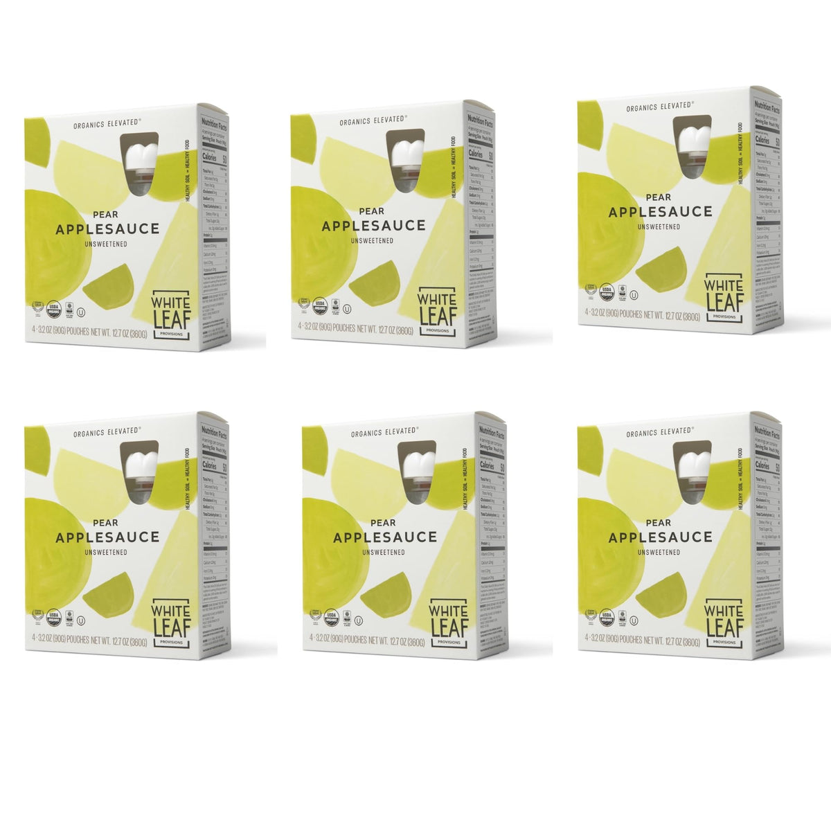 White Leaf Provisions Organic Unsweetened Pear Applesauce, Case of 6, 4-Pack 3.2 Ounce Pouches
