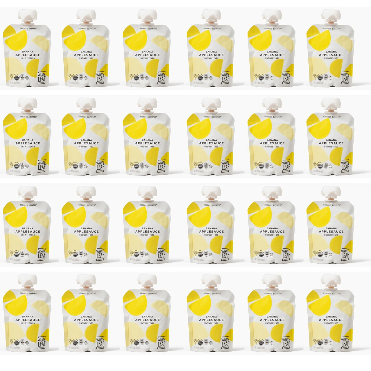 White Leaf Provisions Organic Unsweetened Banana Applesauce, Case of 6, 4-Pack 3.2 Ounce Pouches