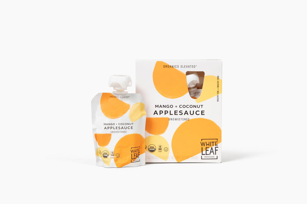White Leaf Provisions Organic Unsweetened Mango Coconut Applesauce, Case of 6, 4 Count 3.2 oz Pouches