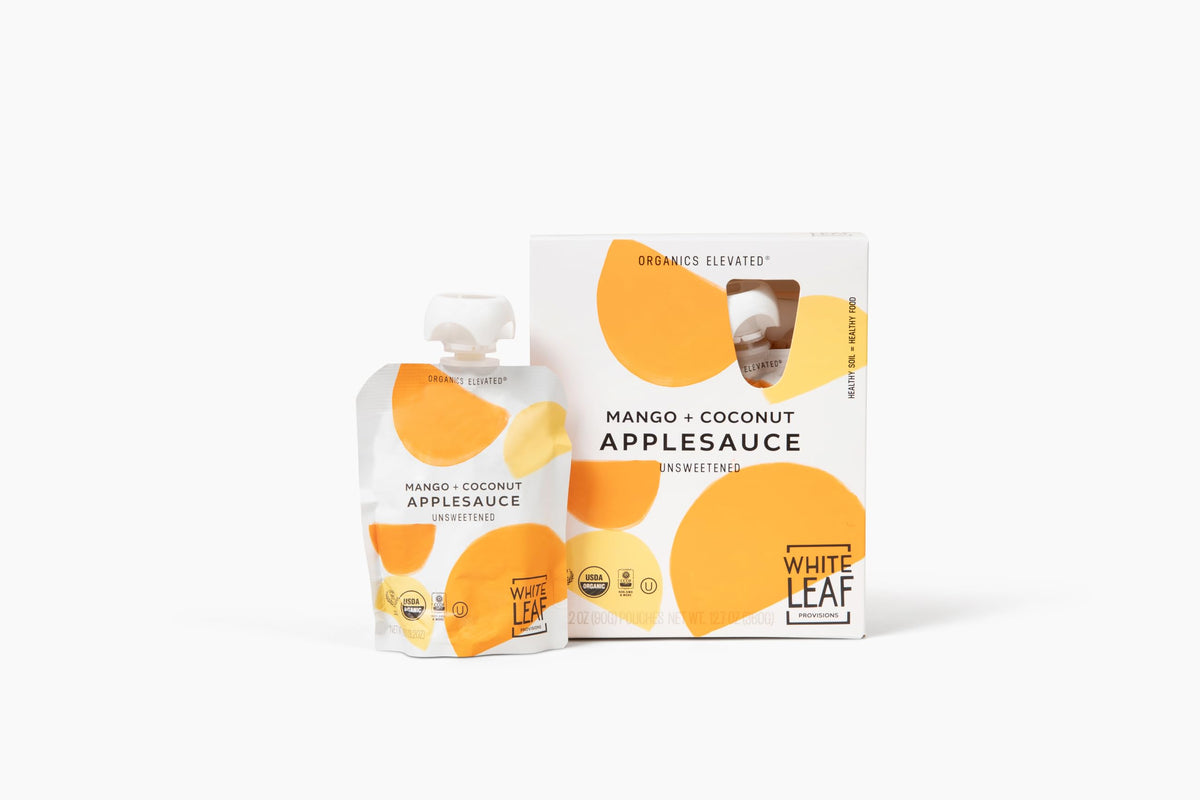 White Leaf Provisions Organic Unsweetened Mango Coconut Applesauce, Case of 6, 4 Count 3.2 oz Pouches