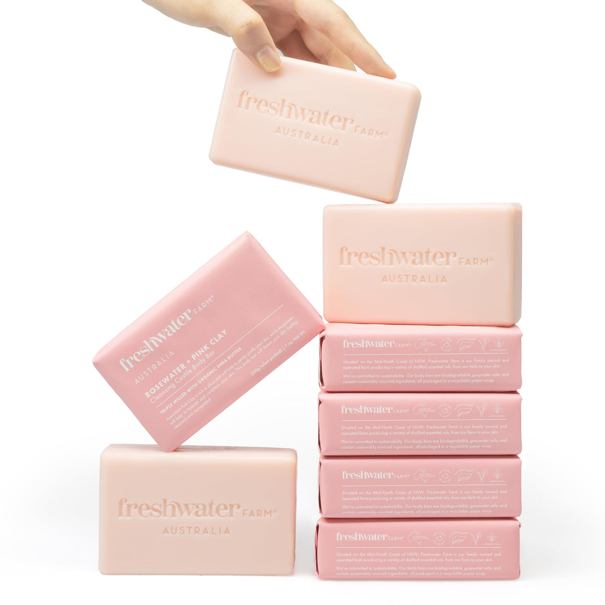 Freshwater Farm Australia Rosewater Pink Clay Body Bar, Case of 8, 7 Ounces Each