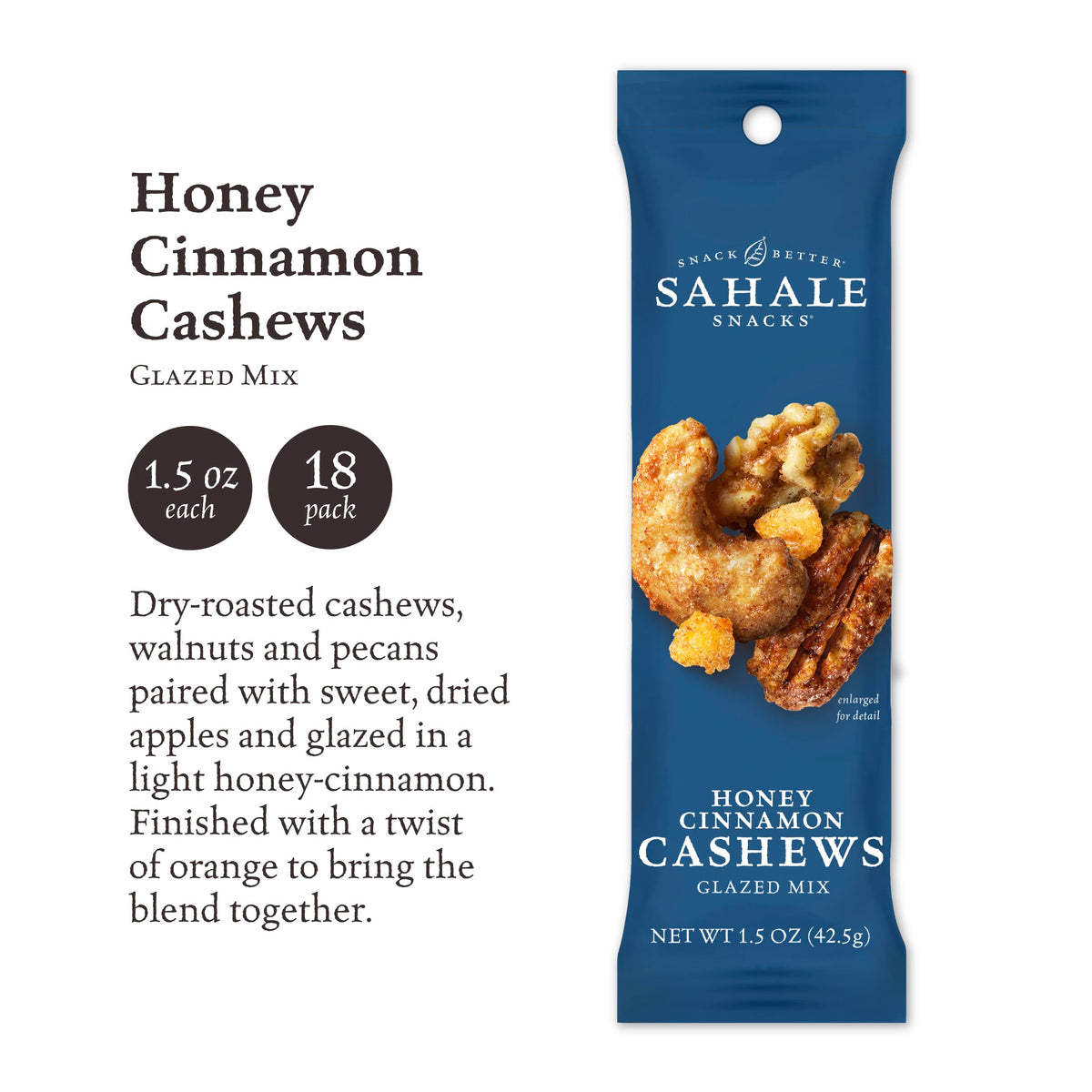 Sahale Snacks Honey Cinnamon Cashew Glazed Nut Blend Case of 18, 1.5 Ounce