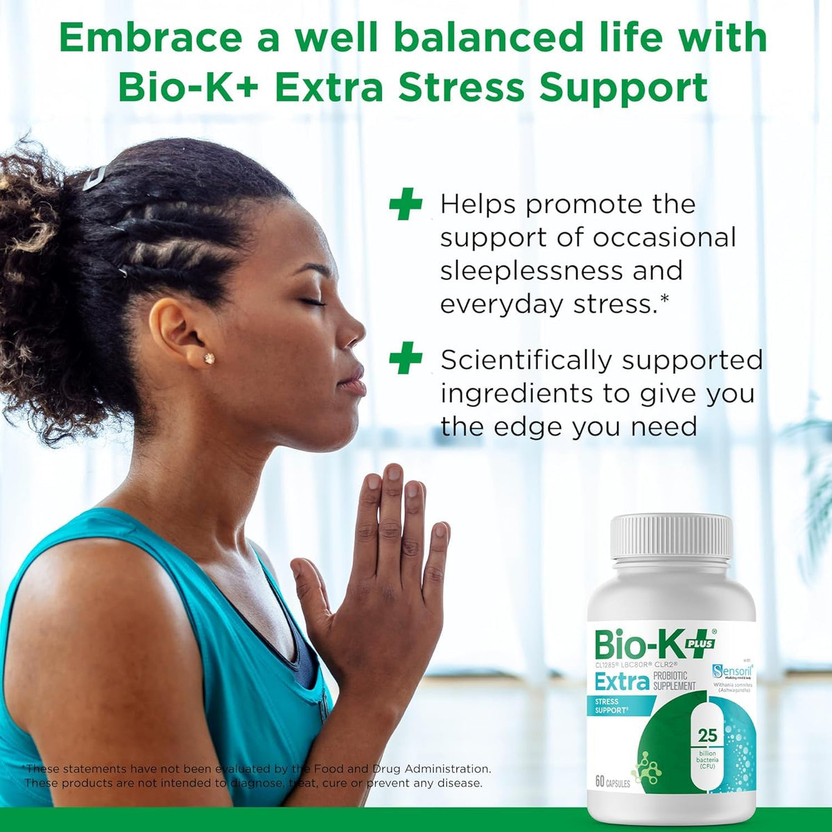 Bio-K+ Extra Stress Support Probiotic Capsules, 60 Count