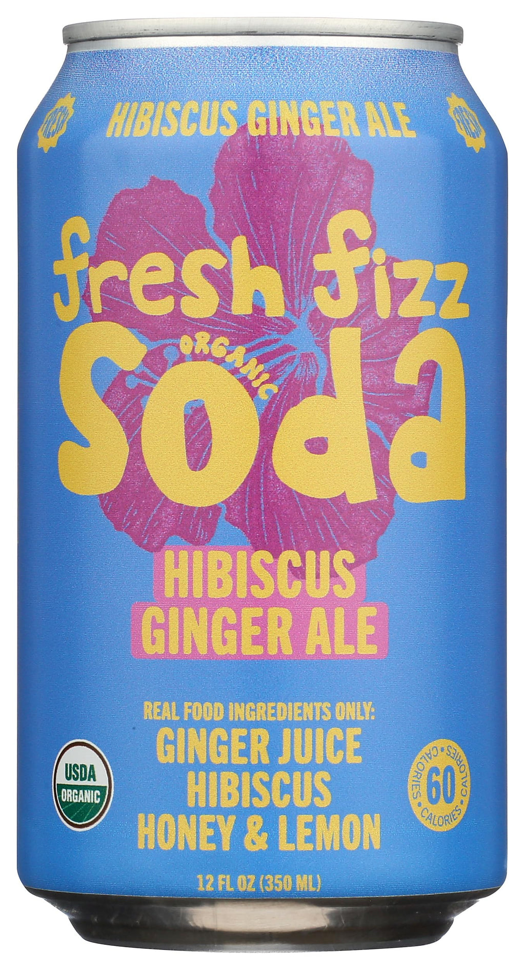 Freshfizz Organic Hibiscus Ginger Ale Sparkling Soda, Case of 12, 12 Fluid Ounce Cans