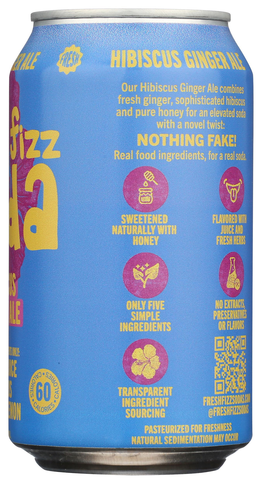 Freshfizz Organic Hibiscus Ginger Ale Sparkling Soda, Case of 12, 12 Fluid Ounce Cans