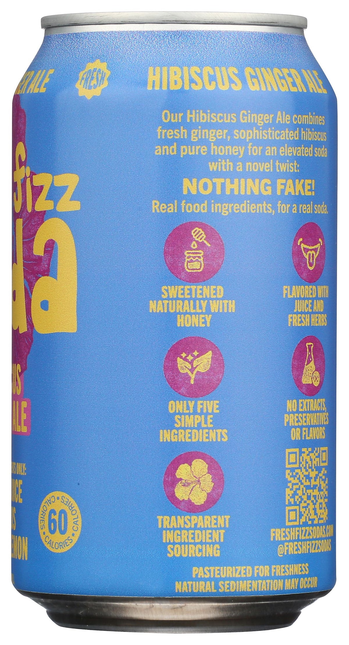 Freshfizz Organic Hibiscus Ginger Ale Sparkling Soda, Case of 12, 12 Fluid Ounce Cans