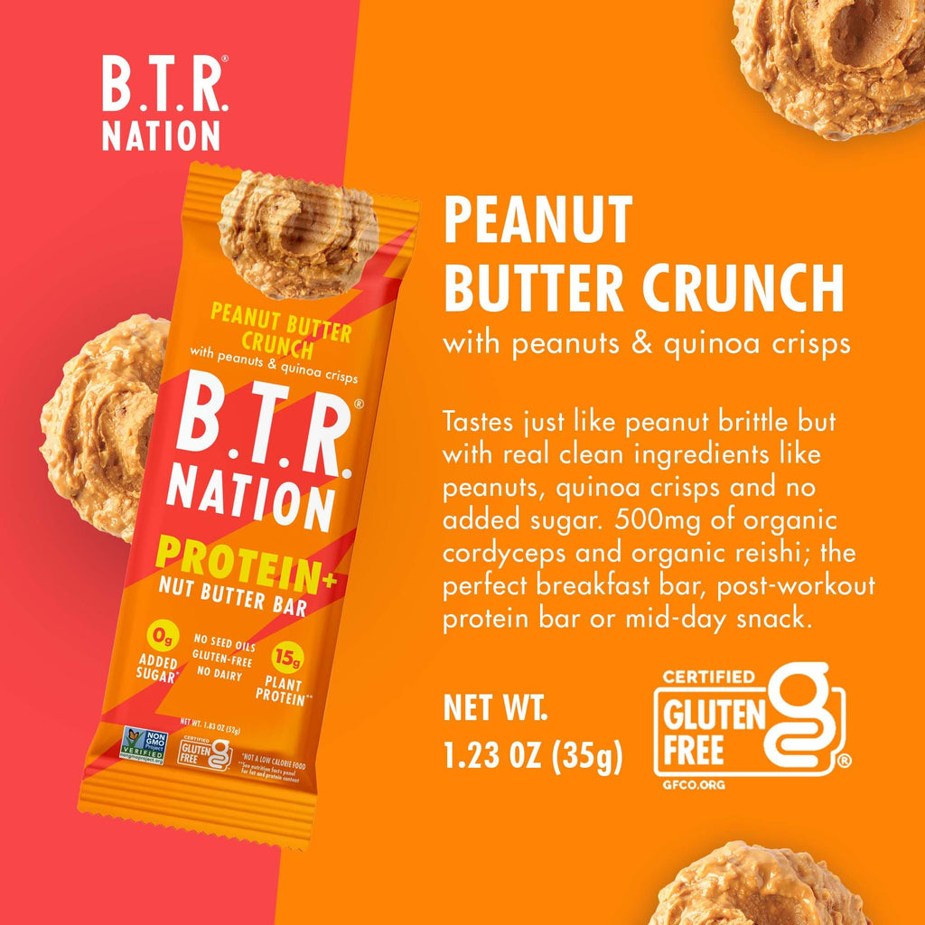 B.T.R. Bar Superfood Peanut Butter Crunch Protein Bar, Case of 12, 1.83 oz