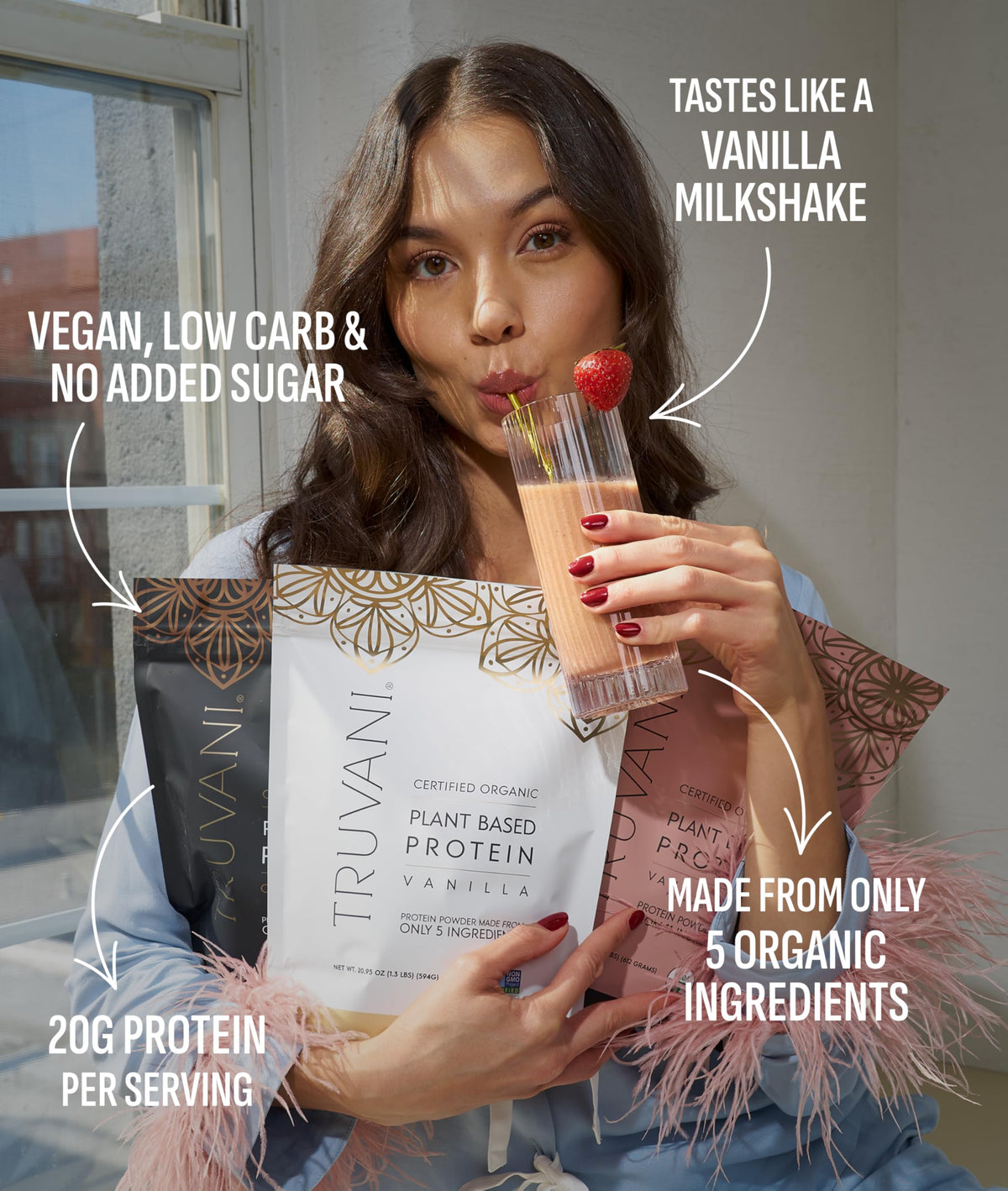 Truvani Organic Vanilla Vegan Pea Protein Powder, 10.47 Ounces