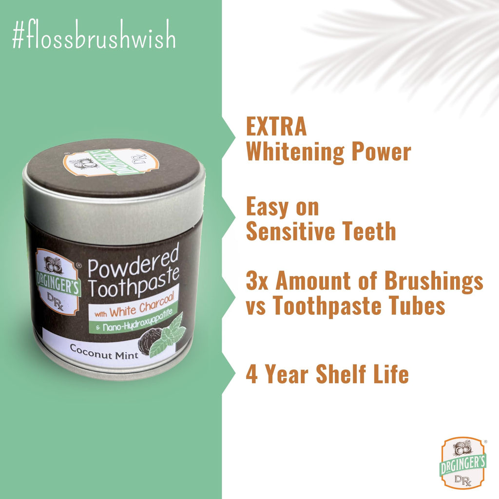 Dr. Ginger's Coconut Mint Toothpaste Powder, Case of 12, 2.29 Ounce