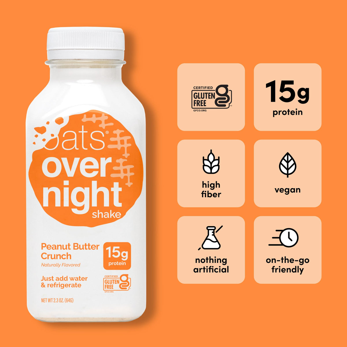 Oats Overnight Peanut Butter Crunch Overnight Oat Shake, Case of 10, 2.3 oz