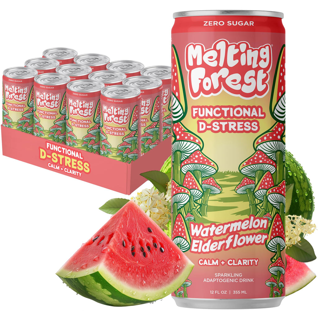 Melting Forest Sparkling D-Stress Watermelon Elderflower Drink, Case of 12, 12 fl oz Cans