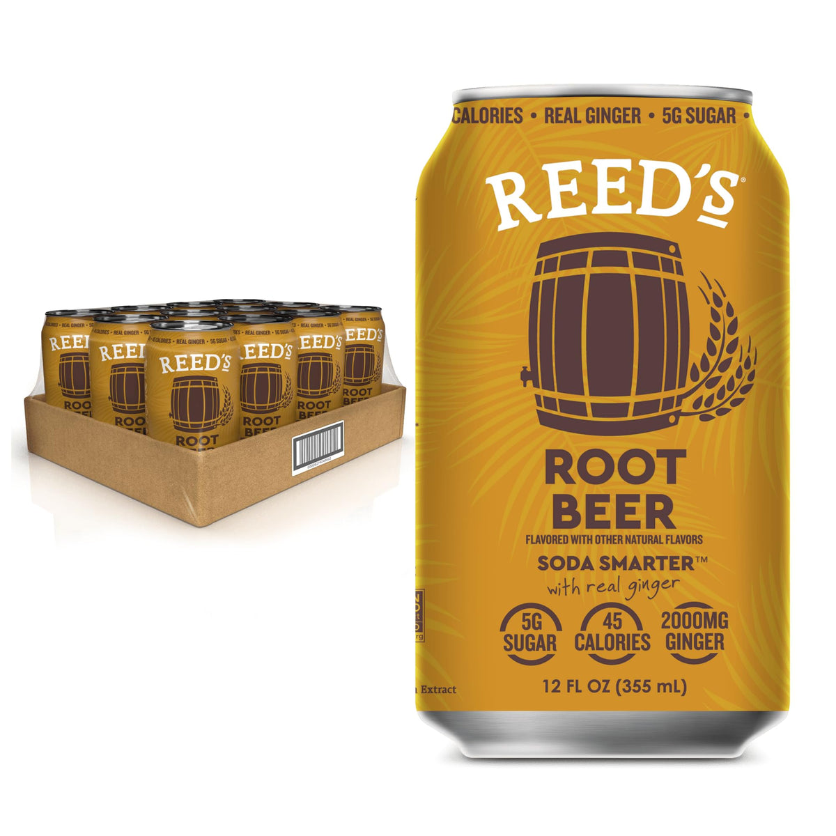 Reed's Functional Root Beer Soda, Case of 12, 12 Fluid Ounce Cans