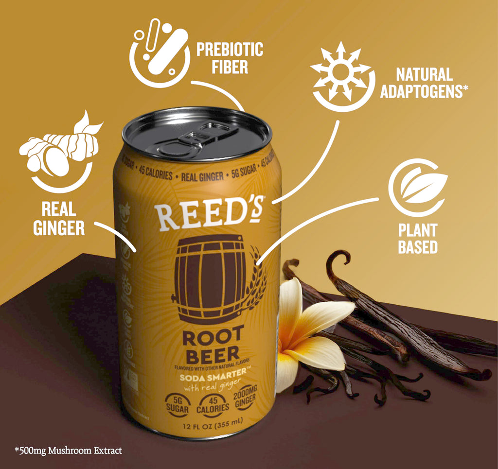 Reed's Functional Root Beer Soda, Case of 12, 12 Fluid Ounce Cans