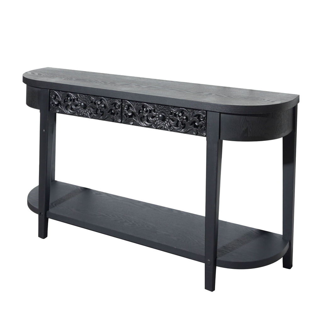 Carved Console Table With Storage Shelf For Living Room - Black