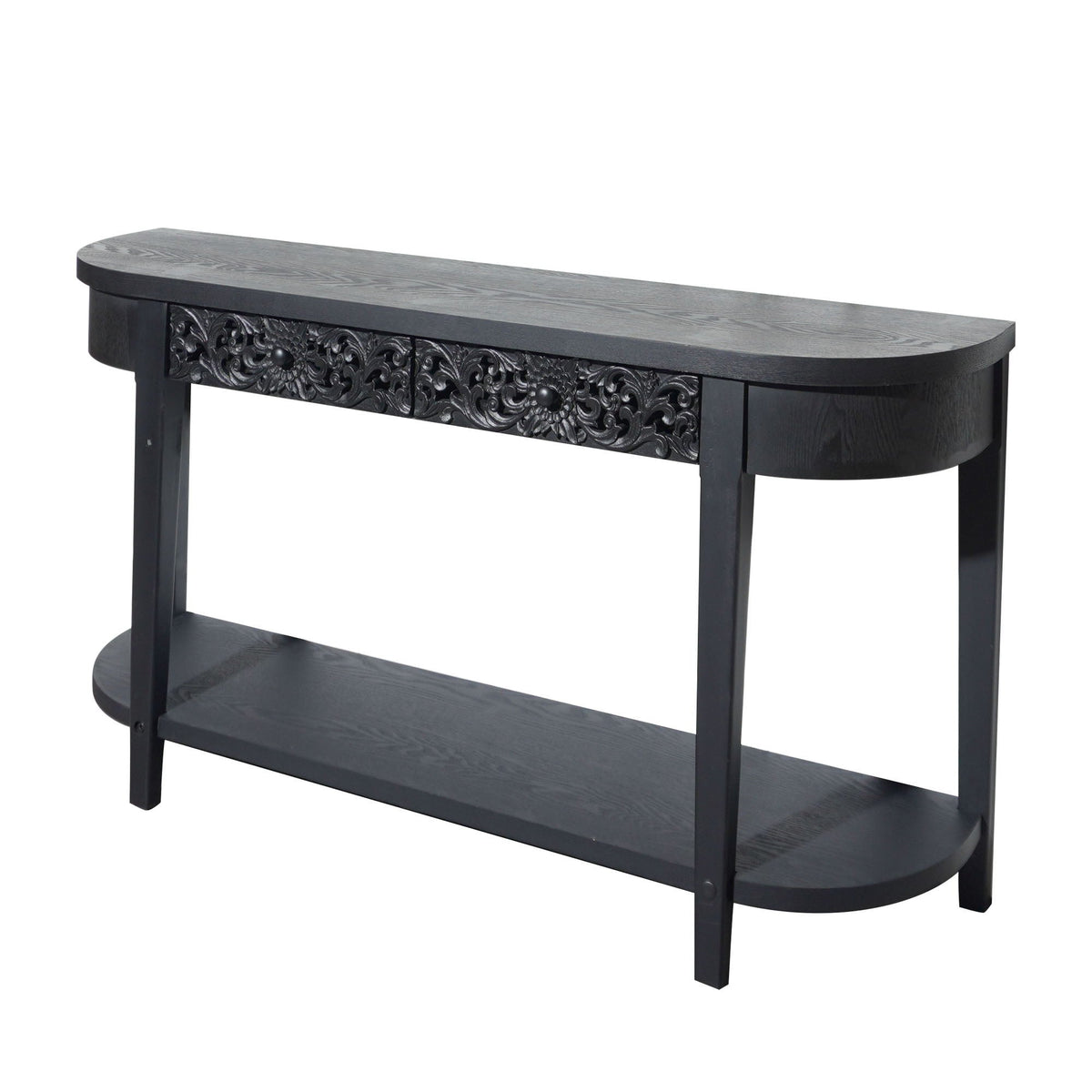 Carved Console Table With Storage Shelf For Living Room - Black