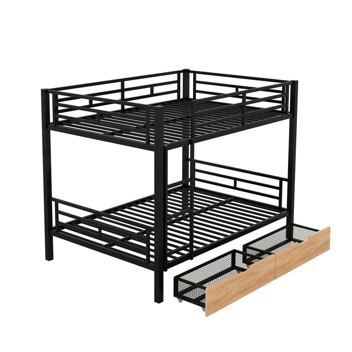 Full Size Convertible Bunk Bed With 2 Drawers Durable - Black
