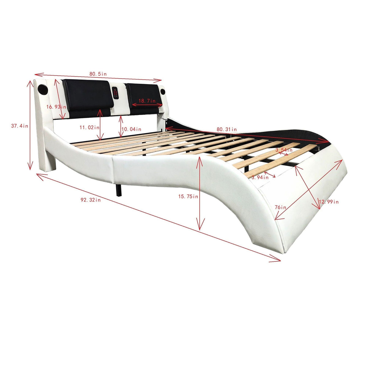 Platform Bed Frame With LED Lighting, Bluetooth Music, Vibration Massage