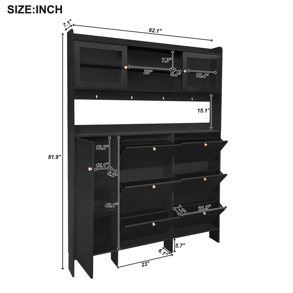On Trend Multifunctional Tipping Bucket Shoe Cabinet With Storage Shelf & 6 Flip Drawers