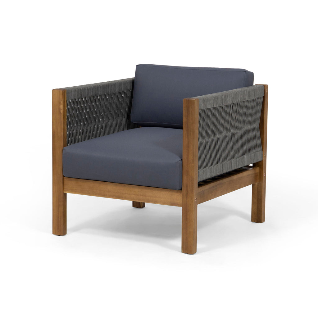 Outdoor Club Chair With Rattan Rope Wave - Dark Gray
