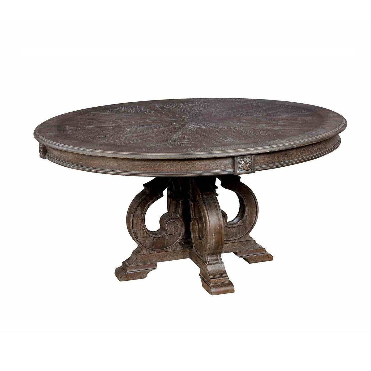 Round Dining Table With Pedestal Base - Natural / Rustic